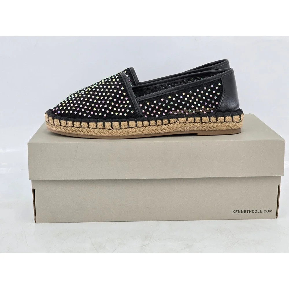 Kenneth Cole Reaction Bonne Espadrille Womens Size 6 Black Crystal Mesh - New